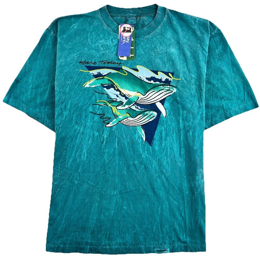VTG 80s Crazy Shirts Whales 89 T-Shirt Men’s L Teal Over-Dyed Collectible USA